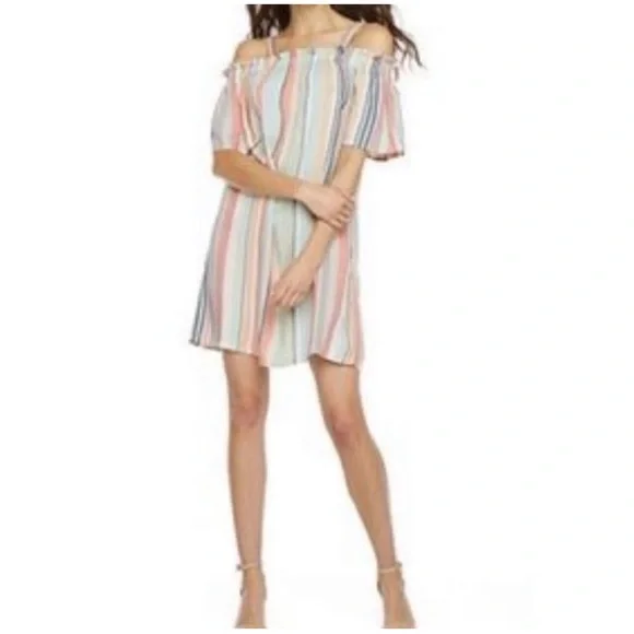 NWT Peyton & Parker Multicolor Striped Off the Shoulder Dress Medium - Picture 2 of 4